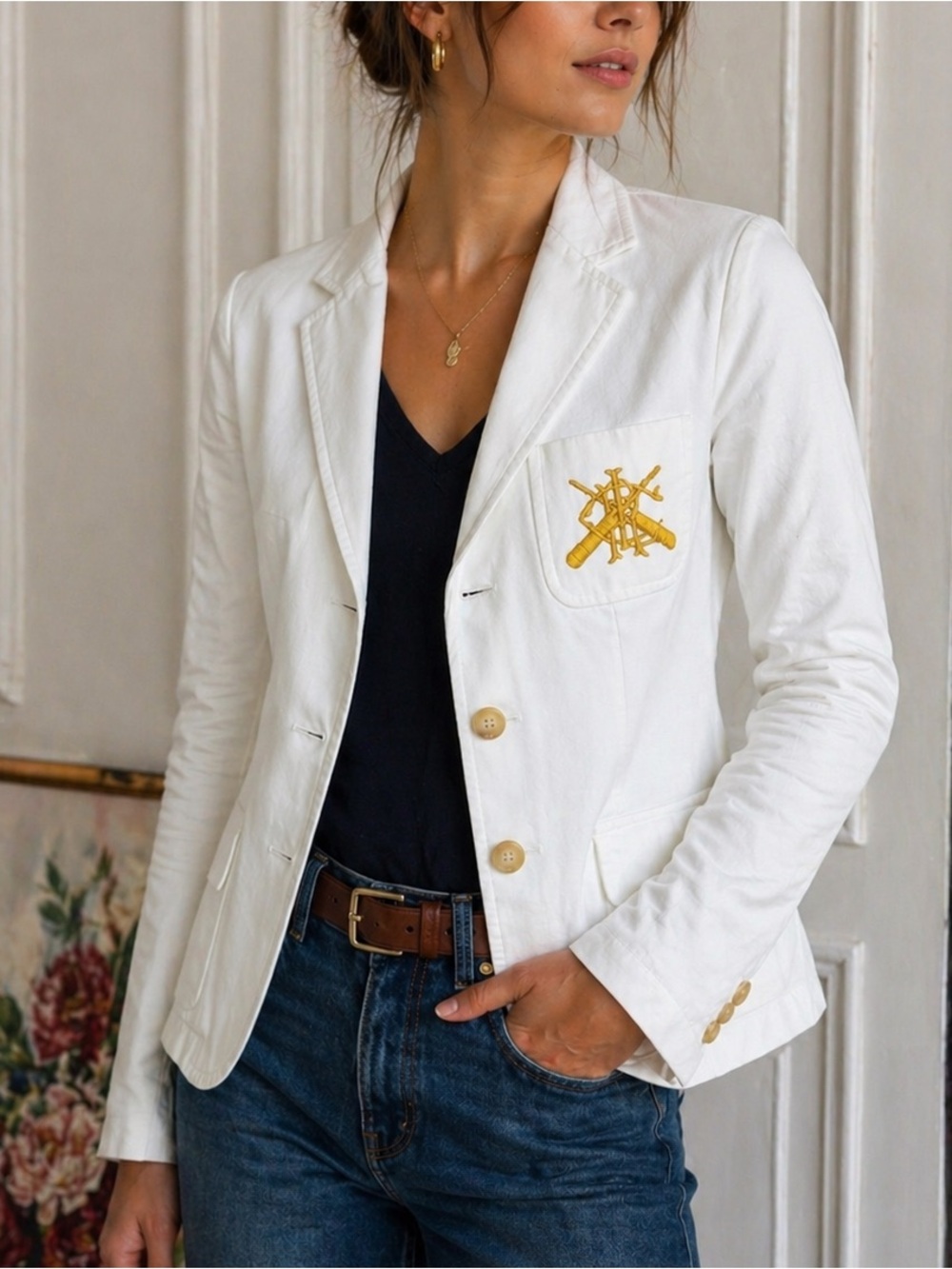 Ralph Lauren Rugby White Crest Blazer Jacket Preppy Size 6